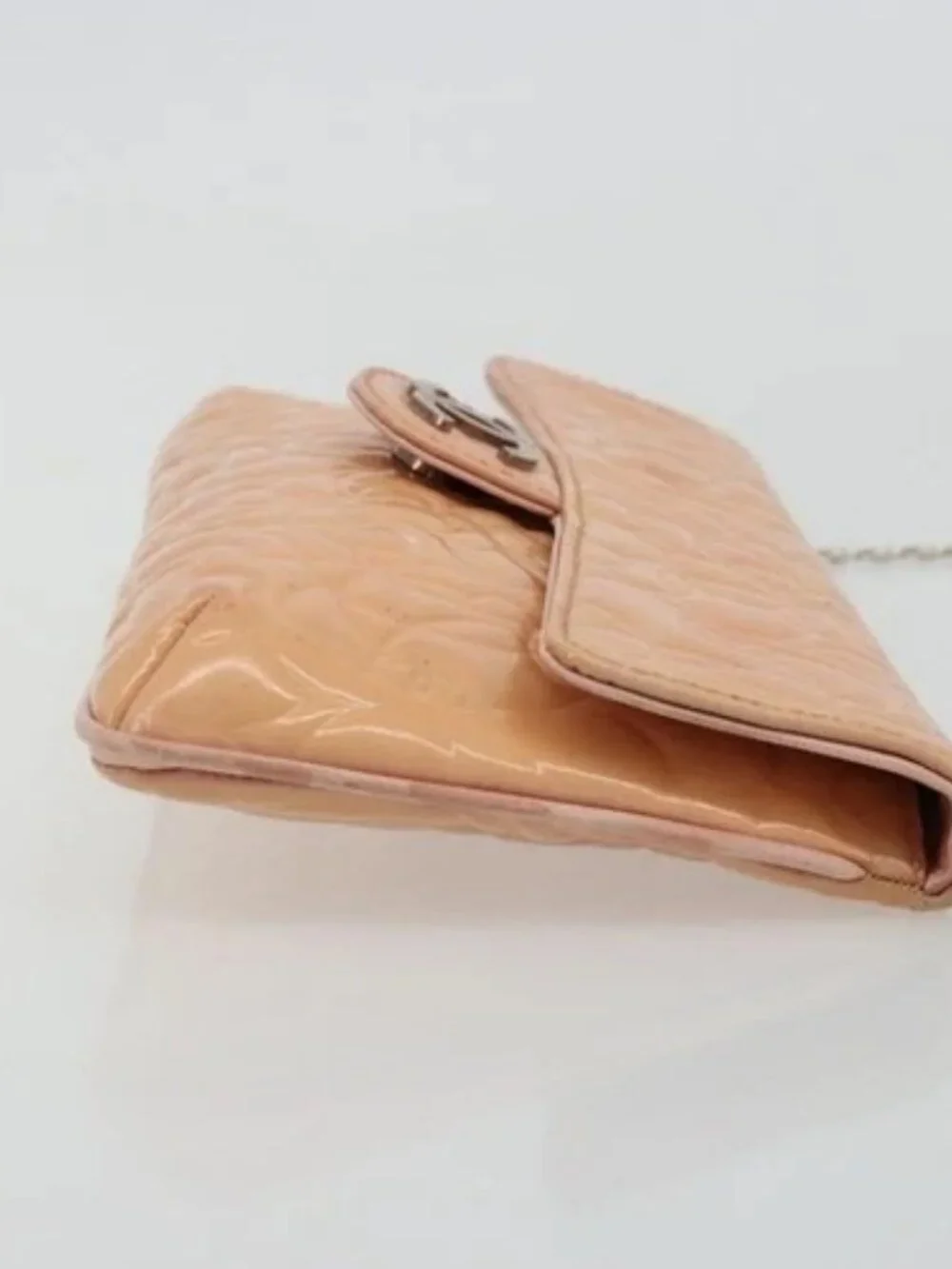 CHANEL Chain Shoulder Bag Patent Leather Pink Silver CC Auth bs34632A